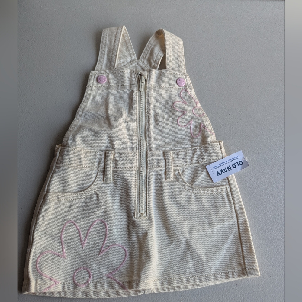 Old Navy Cream Overalls with Pink Accents